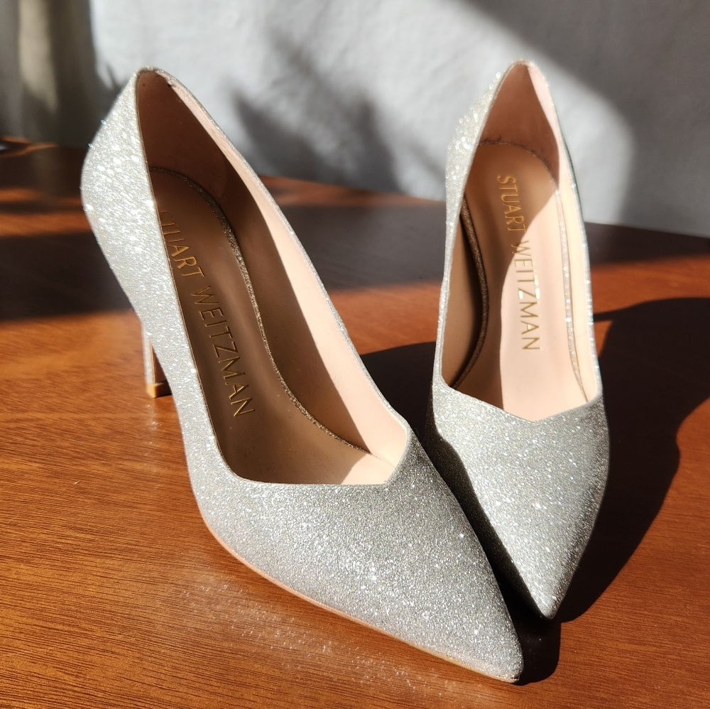 Stuart Weitzman Silver Crystal Pump Women's Heels